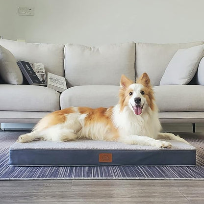 Sunheir Extra Large Orthopedic Dog Bed for Big Dogs - XL Waterproof Dog Bed with Removable Washable Cover & Anti-Slip Bottom, Crate Bed, Deluxe Plush Pet Bed Mat (Grey)