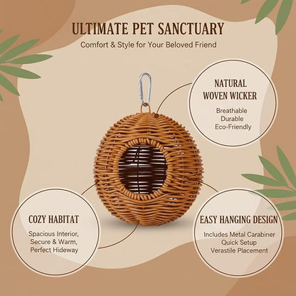 Parakeet Nest Bird Cage Accessories, Chew-Proof Steel Frame & Washable Small Bird Hanging Bed for Lovebirds, Canaries, Budgies 、Lizards, Hamsters(Brown, 6.3"x6.3"x7.5")