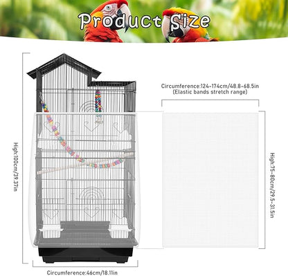 Universal Bird Cage Seed Catcher – Stretchy, Lightweight Mesh Skirt for Parrot Cages, Stops Scatter, Breathable Fabric, Adjustable & Reusable, White viiwxx