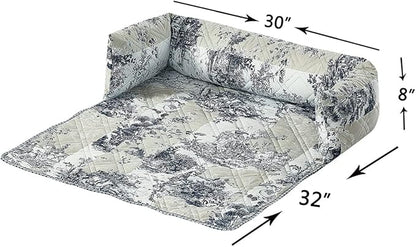 Brilliant Sunshine Quilted Calming Dog Bed Mat, Removable Washable Cover, Cushion Protector and Couch Covers for Dogs, Pets, Cats, Medium, Blue Beige Toile