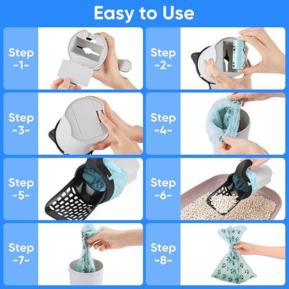 MYPIN Cat Litter Scooper with Holder, Upgraded Cat Litter Shovel with Bags and Waste Can, Cat Scooper with Extra 135 Count Litter Waste Bags, Large Capacity Portable Litter Shovel