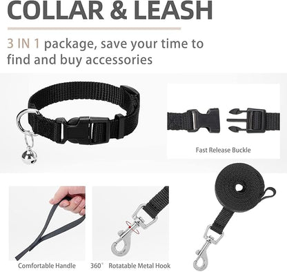 PUPTECK Adjustable Dog Harness Collar and Leash Set Step in No Pull Pet Harness for Small Medium Dogs Puppy and Cats Outdoor Walking Running, Soft Mesh Reflective Vest Harnesses, Solid Black XXS