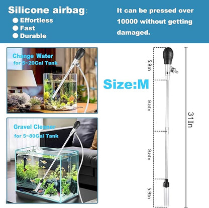 Carefree Fish Aquarium Gravel Cleaner 6Ft Hose Silicone Airbag Fish Tank Water Changer Gravel Vacuum Adjustable Length ABS(for 5~20Gal Tank)