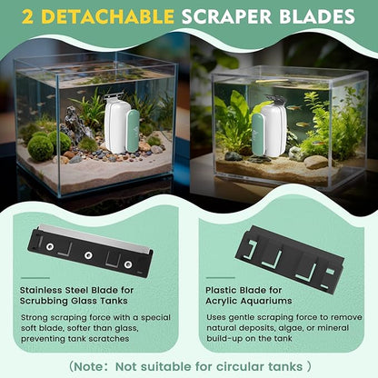 AQQA Aquarium Magnet Glass Cleaner - Enhanced Magnetic Fish Tank Cleaner with 2 Types of Blades, Self-Floating Aquarium Glass Scrubber Algae Scrapers for up 0.79" Thick Glass/Acrylic Aquariums (XL)