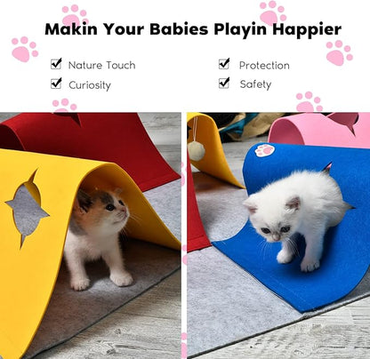 Cat Toys Tunnel for Indoor Cats, Interactive Cat Enrichment Furniture with Plush Ball for Small Animals Pets, Kittens, Rabbit Cave Accessories