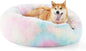 Bedsure Calming Dog Bed for Medium Dogs - Donut Washable Medium Pet Bed, Anti-Slip Round Fluffy Plush Faux Fur Cat Bed, Fits up to 45 lbs Pets, Multi-Colored, 30 inches
