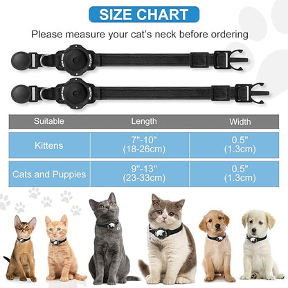 Luminous AirTag Cat Collar Breakaway, OUCWLTAG GPS Cat Collar with Apple Air Tag Holder, Cat Tracker Collars with Safety Elastic Band for Girl Boy Cats, Kittens and Puppies (Black, 7-10 Inch)