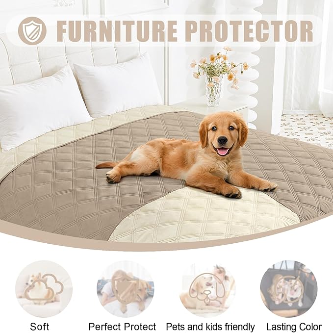 Smiry Waterproof Dog Bed Cover Blanket 30x53, Soft Reversible Pet Blanket, Washable Leakproof Cats Dogs Couch Cover for Sofa, Couch, Furniture, Taupe/Beige