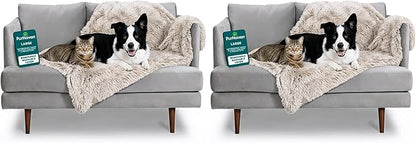 Furhaven Waterproof Throw Blanket for Dogs & Indoor Cats, Washable - Shaggy Plush Calming Long Faux Fur & Velvet Dog Blanket - Driftwood, Large (Pack of 2)
