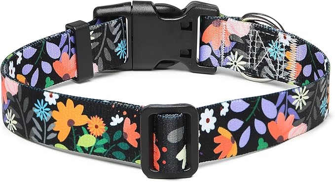 Mercano Adjustable Dog Collar - Special Design Patterns, Soft Nylon Comfortable Durable Pet Collar for Small Medium Large Dogs (L, Floral Orange)