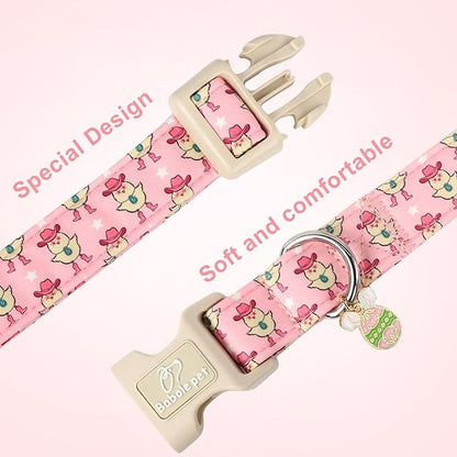 Easter Dog Collar for Large Dogs - Cowgirl Chick Easter Collars for Dogs, Pink Girl Dog Collar, Adjustable Spring Holiday Pet Collars with Quick Release Buckle XL