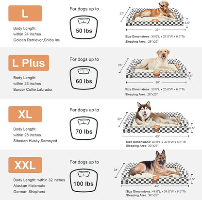 Large Dog Bed Orthopedic Washable: Beds Bolster XL Bed Large Big Dogs Egg Crate Foam Couch Sofa Waterproof with Removable Cover - Dark Grey Grid