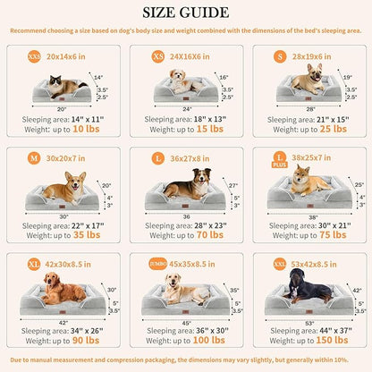 Comfort Expression Orthopedic Dog Bed for Large Dogs 36x27 Inch, Waterproof Egg Crate Foam Large Pet Bed with Removable Bolsters, Dog Couch with Washable Cover & Non-Slip Bottom, Grey White