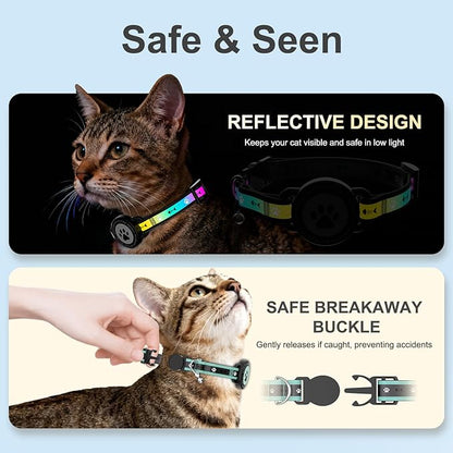 Airtag Cat Collar Breakaway, Reflective Cat Collar with AirTag Holder and Bell, Compatible with Apple Air Tag, Comfortable Padding, Adjustable, Durable (Turquoise, S)