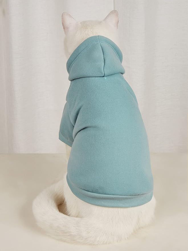 QWINEE Basic Dog Hoodie Sweatshirt Puppy Sweater Warm Cat Costumes Pet Clothes for Chihuahua Puppy Kitten Small Medium Dogs Cadet Blue X-Small