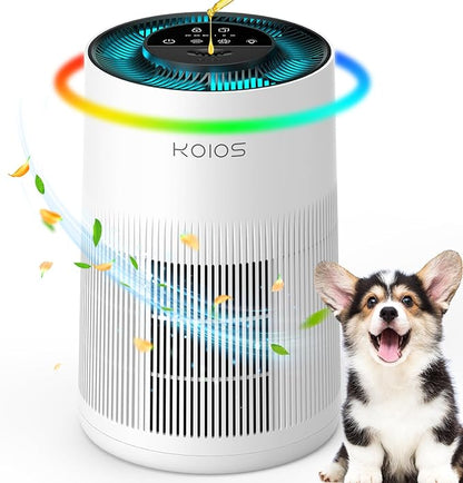 Air Purifiers for Home Large Room 1200ft², KOIOS H13 True HEPA Air Purifier for Bedroom with 7 Colorful Lights, Aromatherapy, Desktop Air Filter Cleaner for Smoke Dust Pollen Pets Dander Odor, AP2303