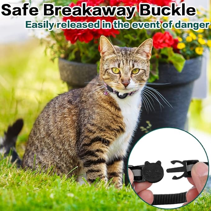 Airtag Cat Collar Breakaway, Reflective Kitten Collar with Apple Air Tag Holder and Bell for Girl Boy Cats, 0.4 Inches in Width and Lightweight(Green)