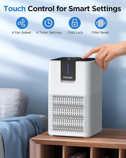 Air Purifiers for Home Large Room 1250 Ft²,MOOKA H13 HEPA Air Purifier for Pets Dust Odor Smoke,Aromatherapy Function,Air Cleaner with 15dB Quiet Sleep Mode for Bedroom Office Living Room,M05,White
