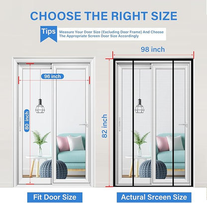 Magnetic Screen Door Upgraded PET Mesh Stronger Than Fiberglass and Polyester,Hands Free,Keeps Bugs Out,Pet & Kid Friendly,Suitable for Sliding Door,Large Patio Door and French Door-96''x80''