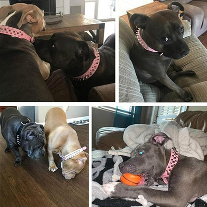 TEEMERRYCA Adjustable Leather Spiked Studded Dog Collars with a Squeak Ball Gift for Small Medium Large Pets Like Cats/Pit Bull/Bulldog/Pugs/Husky, Pink, S 10.8-13.2 inches
