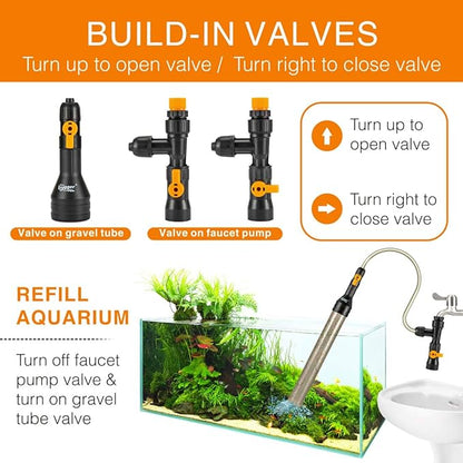 hygger Bucket-Free Aquarium Water Change Kit Fish Tank Siphon Gravel Vacuum Cleaner with Long Hose Water Changer Maintenance Tool 25-FEET Plastic Fitting