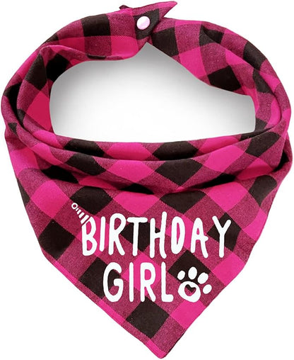 Plaid Dog Bandana with Button, Dual Layer Soft Cotton Triangle Dog Scarf Kerchief, Washable Girl Boy Bandanas Adjustable Accessories for Small Medium Large Extra Large Puppy Pet