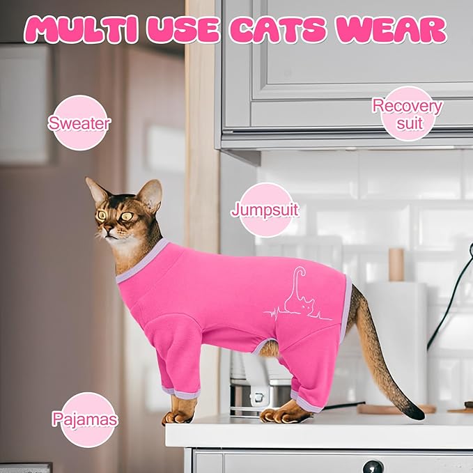 Cat Pajamas for Cats Only, Sticky Hair Cat Clothes, Sphynx Hairless Cats Sweater, Recovery Suit After Surgery, Prevent Lost Hair Kitten Onesie Shirts Costumes Outfits for Pet