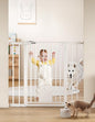 Babelio 36" Tall Auto Close Baby Gate with Small Cat Door, 29-43" Metal Cat Gate for Doorway, Stairs, House. Easy Walk Thru Dog Gate with pet Door, Includes 4 Wall Cups and 3 Extension Pieces, White