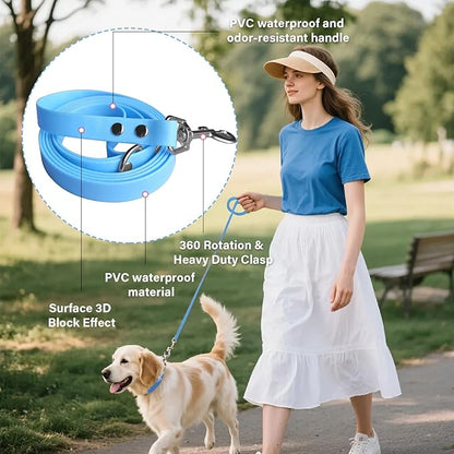 4.2FT Dog Collar and Leash Set, PVC Waterproof Adjustable Odor Proof Pet Collars Leashes, Easy to Clean, Surface 3D Cube Effect, Dog Leash for Small Dogs, Sky Blue