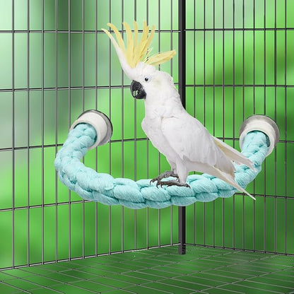 U Shape Bird Parrot Perch Stand Toy, Cotton Bendable Parakeet Standing Climbing Rope Toy, Cage Accessory for Small Birds Parakeet Budgies Cockatiels Lovebirds (15"/38 cm)