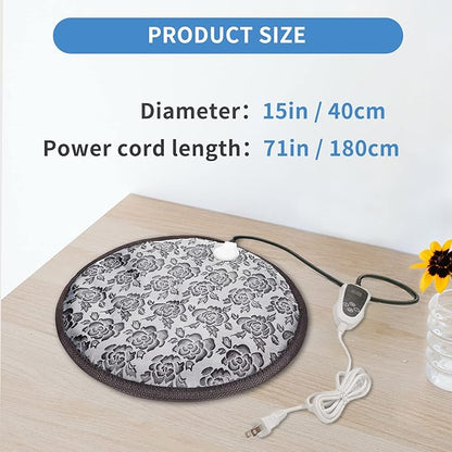 Cat Heating Pad Round with Smart Thermostat Switch and Power Line Protection Tube,Obtained MET and UL Dual Certification,Waterproof Pet Heating Pad for Cats-Rose