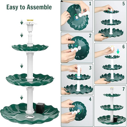 AISITIN 3 Tiered Bird Bath with 3.5W Solar Pump, DIY Solar Fountain Detachable and Suitable for Bird Bath, Garden Decoration, Outdoor Bird Feeder