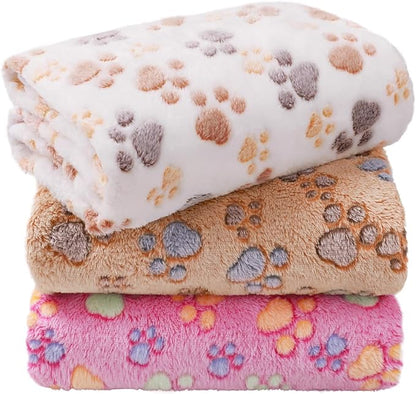 LINENLUX 1 Pack 3 Blankets Super Soft Fluffy Premium Fleece Dog Blankets for Puppy Cat Pet Blanket Flannel Throw Warm Sleep Dog Paw 40x31 inches