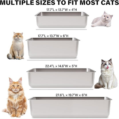 Stainless Steel Litter Box, 28" X 20" X 6" Steel Litter Box XXL No Smell, Extra Large Metal Litterbox for Big Cat, Multiple Cats, Non Stick, Easy Cleaning