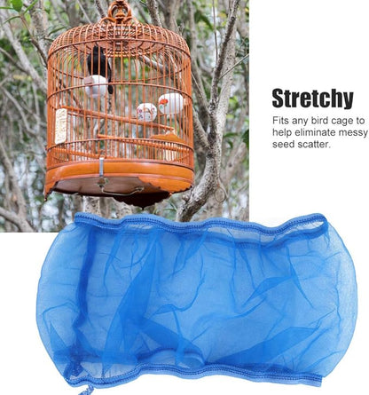 Alvinlite 2 Pieces Bird Cage Cover Seed Feather Catcher Birdcage Nylon Mesh Net Cover Soft Skirt Guard,Bird Cage Accessory(Blue)