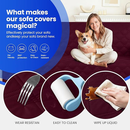 Waterproof Couch Covers for Pets, Waterproof Dog Bed Cover, Anti-Slip Soft Dog Blankets, Couch Cover for Dogs Washable, Pet Blanket for Puppy Large Dogs Cat Christmas (82x102 Inch, Burgundy)