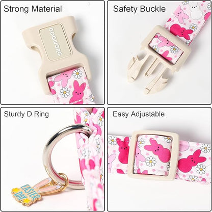 DOGWONG Easter Dog Collar, Cute Pink Easter Bunny Pet Collar Durable Holiday Girl Boy Adjustable Cotton Dog Collars for Puppy Small Dogs,XS Visit The Elegant Little Tail Store