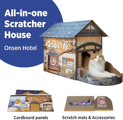 SMILE PAWS Cat Beds for Indoor Cats, Cardboard Cat House with Scratchers, Onsen Hotel, Large Sturdy Cat Furniture Condo Cave Tent, Easy to Assemble Pet Toys Accessories Stuffs, Bunny Small Animals