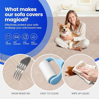 Waterproof Dog Blanket, Non-Slip Soft Pet Bed Cover, Couch Cover for Dogs Washable, Protects Sofa, Furniture, Crate, Car, Tear Resistant Leakproof Pet Blanket (52x82 Inch, Beige)