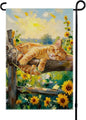Spring Summer Garden Flag 12x18 inches Double Sided Sleeping Orange Tabby Cat Banner for Porch Yard Patio Spring Summer Home Decorations