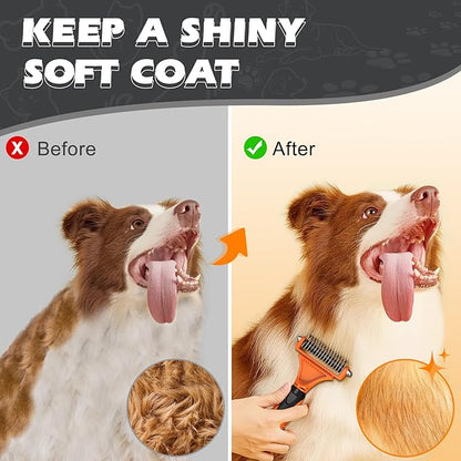 3PCS Pet Grooming Rake & Metal Comb & Flea Comb for Cats and Dogs, Double-Sided Dematting Tool, Extra-Wide Deshedding Dog Brush for Long Hair to Effectively Remove Tangles, Knots and Mats (Orange)