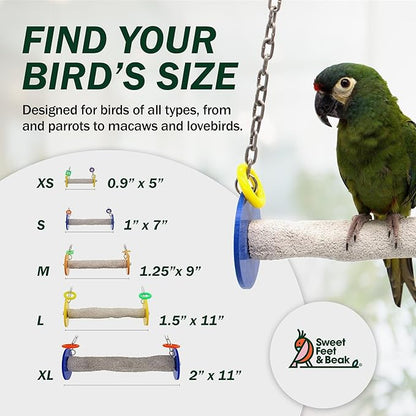 Sweet Feet and Beak Roll Bird Swing - Pumice Perch Bird Toys Trims Nails and Beaks, Safe and Non-Toxic Bird Cage Accessories for Small and Large Birds, Swinging Toys Birds Will Love, Large 10.5 Inches