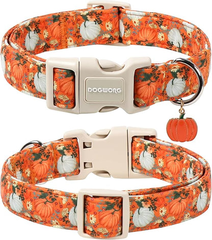 DOGWONG Fall Pumpkin Dog Collar- Cute Daisy Pumpkin Dog Collars Adjustable Orange Halloween Thanksgiving Dog Collar for Small Medium Large Dogs XS