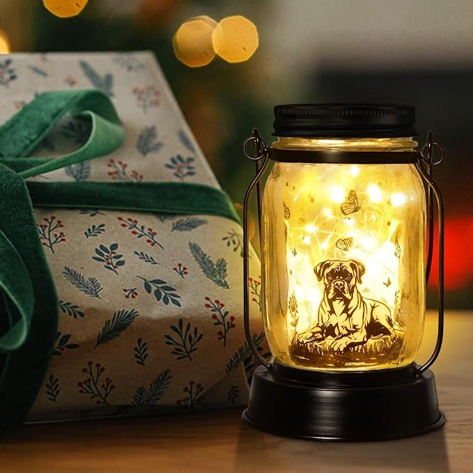 kyoryuger Boxer Dog Gifts for Women/Men Boxer Dog Lovers Solar Lantern Mom Birthday, Mothers Day, Solar Garden Decoration Outside for Yard, Patio,Backyard,Porch, Torches