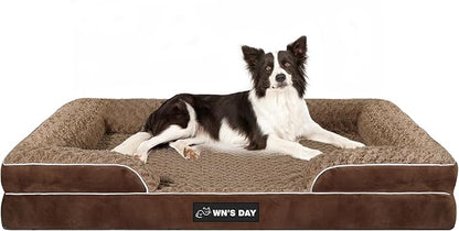 Orthopedic Dog Bed for Large Medium Sized, Washable Memory Foam Large Dog Bed, Medium Pet Sofa with Removable Cover, Washable Waterproof Pet Couch Beds(Brown, L)