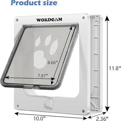 Wordcam X-Large Cat Door, Cat Door for Interior Exterior Doors, 4 Way Locking Pet Door for Cat Up to 25lbs, Cat Flap Privacy Door for Kitten Doggies, Easy Installation, Weatherproof (White, XL)