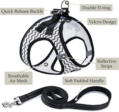 BOOMIBOO Dog Harness with Leash Set, No Pull Adjustable Reflective Step-in Puppy Pet Vest Harnesses for Small Medium Large Dogs and Cats,White Stripe S