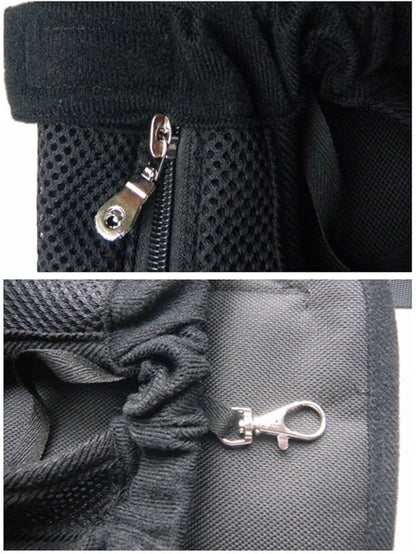 Pet Dog Puppy Cat Carrier Five Holes Backpack Double Shoulder Straps Canvas Cotton Front Chest Backpack Bag(Black, Medium)