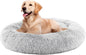 Sweetcrispy Donut Dog Bed, Large Round Calming Cat Bed with Washable Waterproof Cushion, Anti-Anxiety & Anti-Slip Fluffy Cuddle Cozy Faux Fur Plush for Pet Puppy Indoor Sleeping (30.7"x30.7", Gery)