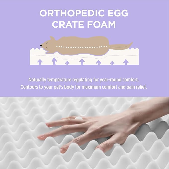 LE SURE Outdoor Waterproof Dog Bed for Large Dogs, Orthopedic Egg Crate Foam Pet Bed with Oxford Fabric Surface and Removable and Durable Cover, Machine Washable, 36''x27'', Grey